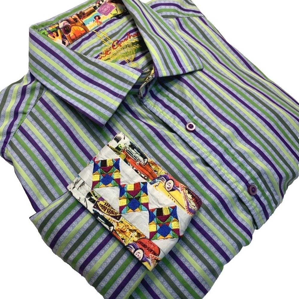Robert Graham Men's XL Multicolor Striped Flip Cuff Long Sleeve Shirt